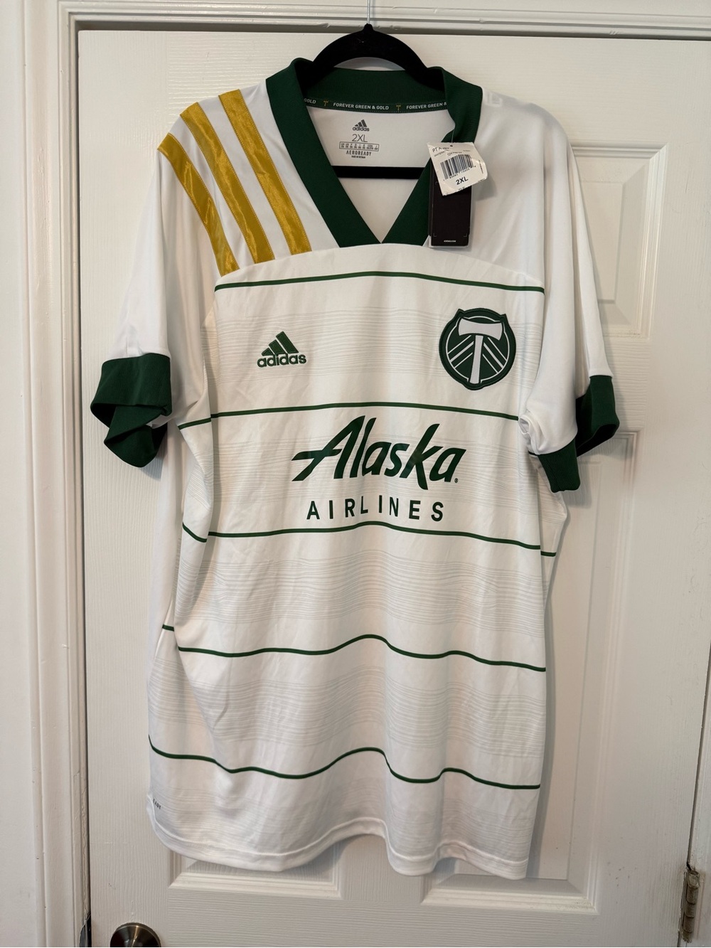 adidas White, Green & Gold MLS Soccer Jersey